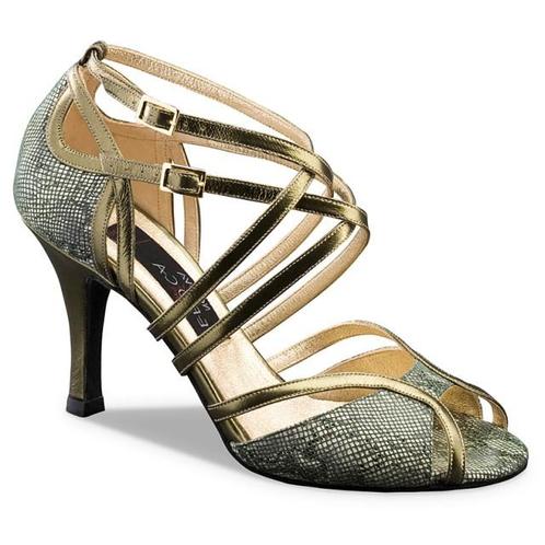 Dansschoenen met Olijfgroene Slangenprint - Dubbele Bandjes, Sport en Fitness, Ballet, Verzenden