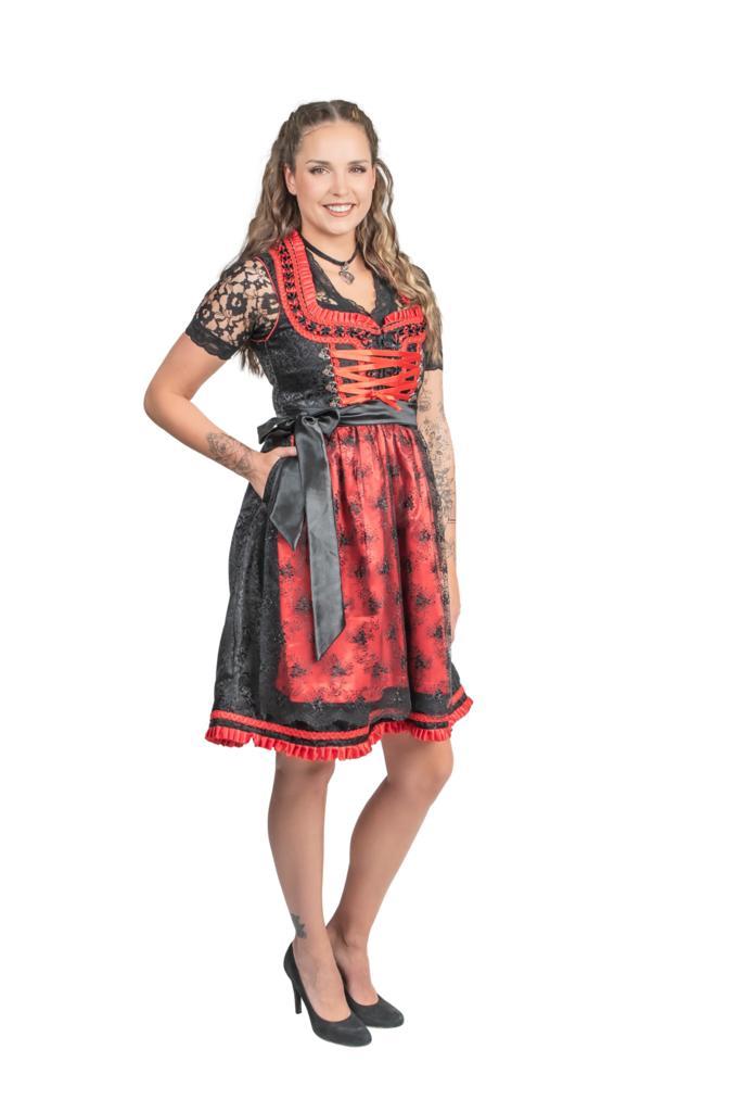 Dirndl 2-tlg., schwarz/Spitzenschürze (rot-schwarz), Hobby en Vrije tijd, Feestartikelen, Nieuw, Verzenden