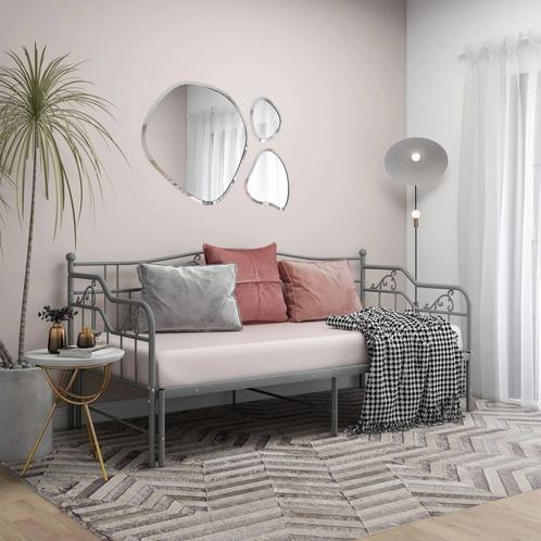 vidaXL Slaapbank uittrekbaar metaal grijs 90x200 cm, Huis en Inrichting, Slaapkamer | Bedden, 90 cm, 200 cm, Grijs, Eenpersoons