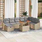 vidaXL 9-delige tuinset met kussens in beige poly rattan, Tuin en Terras, Tuinsets en Loungesets, Verzenden, Nieuw, Rotan, Tuinset