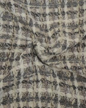 Bouclé Tweed Grijs/Beige Ruit, Hobby en Vrije tijd, Stoffen en Lappen, Grijs, Nieuw