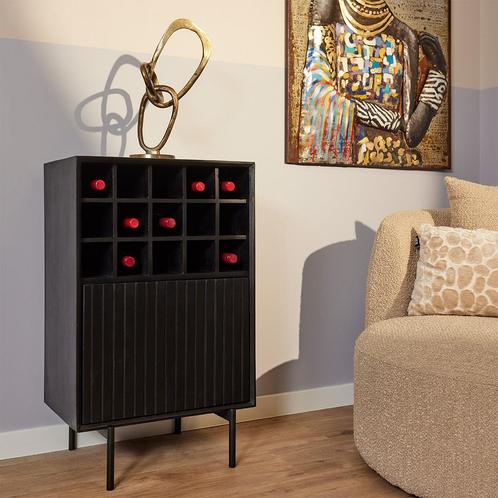 *WOONWINKEL* Starfurn Madison Wijnkast Zwart Mangohout, Huis en Inrichting, Woonaccessoires | Wijnrekken, Nieuw, Verzenden