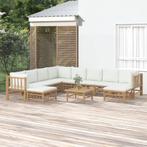 vidaXL 11-delige Loungeset met kussens bamboe crèmewit, Verzenden, Nieuw, Hout, Loungeset