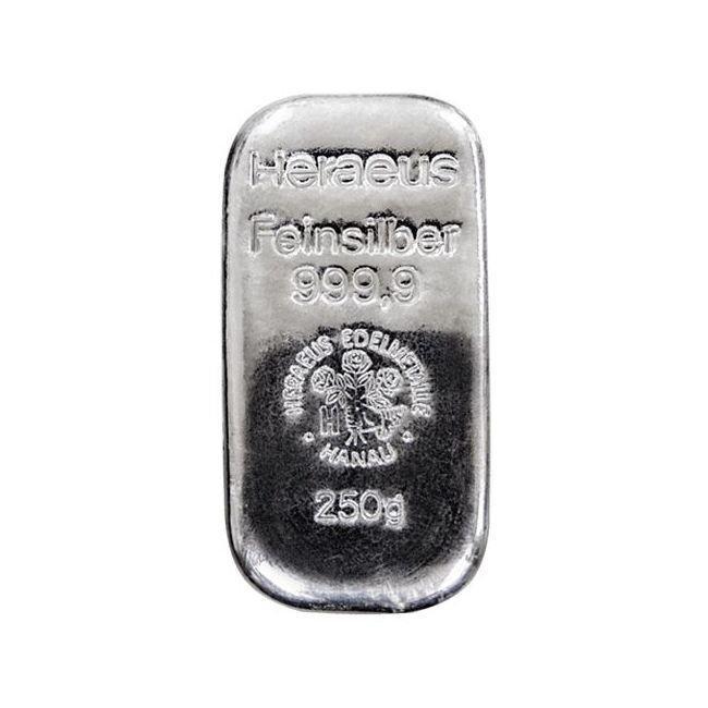 250 gram - Zilver .999 - 250g Heraeus 999 Fine Silver Bar, Postzegels en Munten, Edelmetalen en Baren