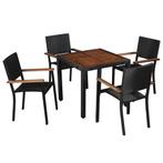 vidaXL 5-delige Tuinset poly rattan en acaciahout zwart, 4 zitplaatsen, Nieuw, Tuinset, Verzenden