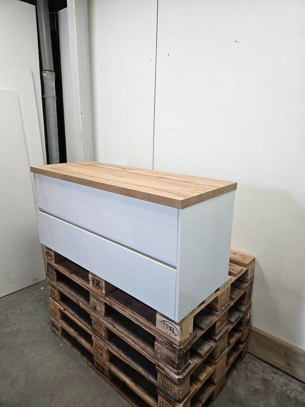 Badmeubel 120 x 46 cm glans wit / naturel 3,5 cm dik eiken, Doe-het-zelf en Verbouw, Sanitair, Bad, Nieuw, Ophalen of Verzenden
