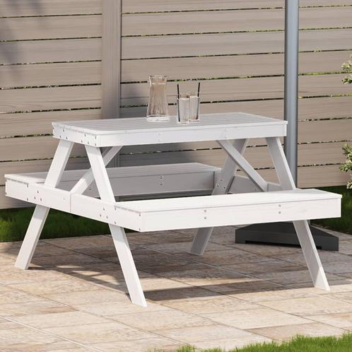 vidaXL Picknicktafel 105x134x75 cm massief grenenhout wit, Tuin en Terras, Tuintafels, Nieuw, Verzenden