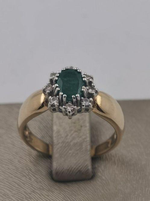 Ring - 14 karaat Geel goud, Witgoud Smaragd - Diamant, Sieraden, Tassen en Uiterlijk, Ringen