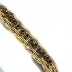 Vintage gouden schakel armband met saffier | 19,5 cm, Gebruikt, Overige kleuren, Ophalen of Verzenden, Met edelsteen