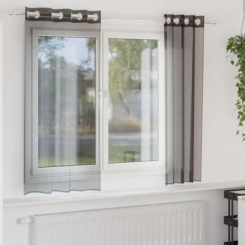 vidaXL Gordijnen Voile met doorvoertules 2 st 140x175 cm, Huis en Inrichting, Stoffering | Gordijnen en Lamellen, Zwart, Nieuw