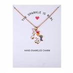 Fako Bijoux® - Ketting Op Kaart - Eenhoorn Regenboog Wit -, Sieraden, Tassen en Uiterlijk, Kettingen, Verzenden, Nieuw