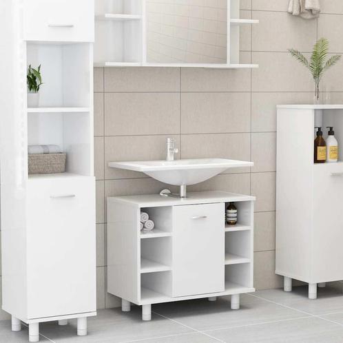 vidaXL Badkamerkast 60x32x53,5 cm bewerkt hout hoogglans wit, Huis en Inrichting, Badkamer | Badkamermeubels, Nieuw, Minder dan 100 cm