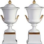 Stel van 2 grote deksel coupes wit porselein met goud Rosen, Ophalen of Verzenden