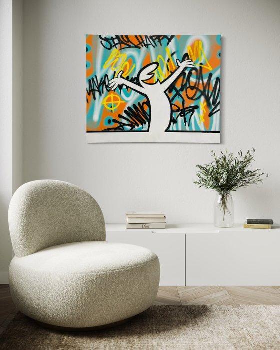 AIIROH - La Linea - Happy [100% handmade], Antiek en Kunst, Kunst | Schilderijen | Modern