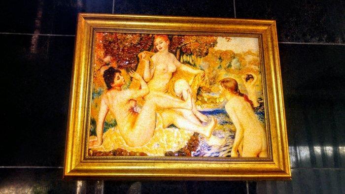 100% natuurlijk - Barnsteen - Baltic Amber mosaic - Picture, Verzamelen, Mineralen en Fossielen