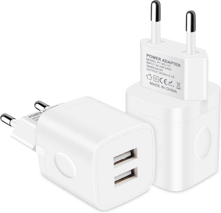 Adapter - 2 stuks - Dual USB – Compact en snel Opladen, Telecommunicatie, Mobiele telefoons | Toebehoren en Onderdelen, Nieuw