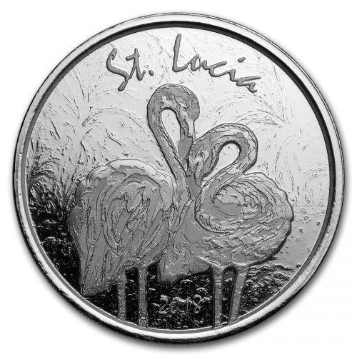 EC8 - St. Lucia Pink Flamingo 1 oz 2018 (25.000 oplage), Postzegels en Munten, Munten | Amerika, Midden-Amerika, Losse munt, Zilver