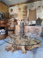 Boomwortel tafel met glasplaat, Huis en Inrichting, Ophalen, 100 tot 150 cm, Nieuw, Minder dan 50 cm