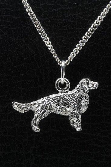Zilveren Engelse springer spaniel met staart ketting hang..., Sieraden, Tassen en Uiterlijk, Kettinghangers, Verzenden