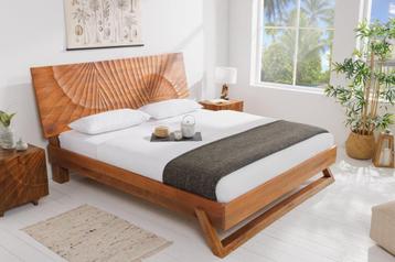 Design bed SCORPION 180x200cm bruin mangohout 3D snijwerk