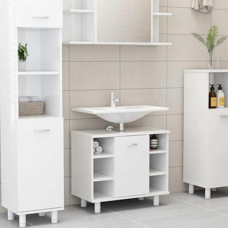 vidaXL Badkamerkast 60x32x53,5 cm bewerkt hout hoogglans wit, Huis en Inrichting, Badkamer | Badkamermeubels, Nieuw, Minder dan 100 cm