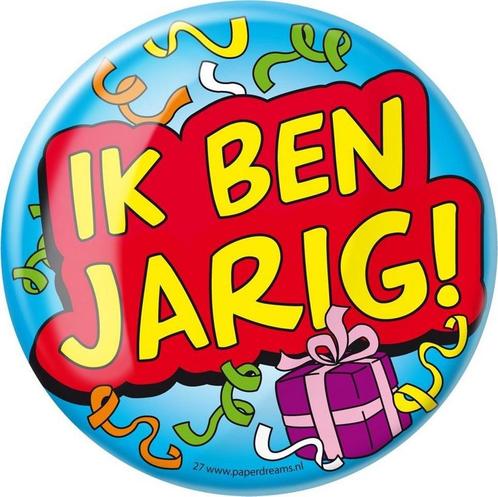 Paper Dreams - XL Button - Ik ben jarig - Doorsnee 10 cm, Verzamelen, Speldjes, Pins en Buttons, Ophalen of Verzenden
