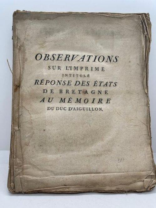 [Bretagne] Simon-Nicolas-Henri Linguet - Observations sur, Antiek en Kunst, Antiek | Boeken en Bijbels