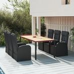 vidaXL 7-delige Tuinset met kussens poly rattan zwart, Verzenden, Nieuw, Rotan, Tuinset
