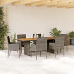 vidaXL 7-delige Tuinset met kussens poly rattan grijs, Tuin en Terras, 6 zitplaatsen, Nieuw, Tuinset, Verzenden