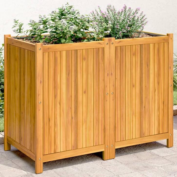 vidaXL Plantenbak met voering 100x50x75 cm massief, Tuin en Terras, Bloembakken en Plantenbakken, Nieuw, Hout, Verzenden
