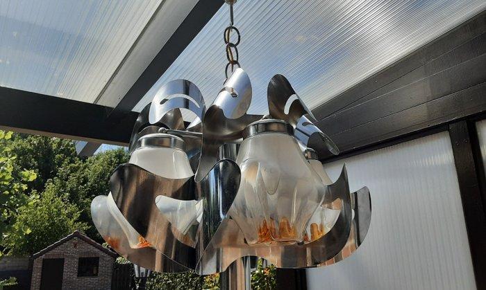 Plafondlamp - Space age - Chroom, Glas - Vintage, Antiek en Kunst, Antiek | Lampen