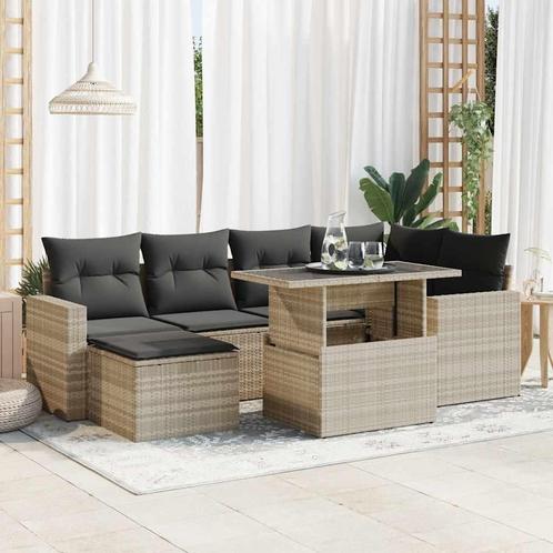 vidaXL 7-delige Loungeset met kussens poly rattan lichtgrijs, Tuin en Terras, Tuinsets en Loungesets, Loungeset, Nieuw, Rotan