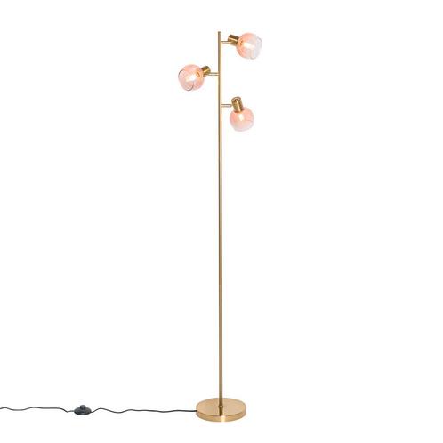 Art Deco vloerlamp goud met roze glas 3-lichts - Vidro, Huis en Inrichting, Lampen | Vloerlampen, Nieuw, Overige materialen, 150 tot 200 cm