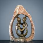 Beeld, Familiebeeld vier personen - 200 mm - Serpetine steen, Antiek en Kunst