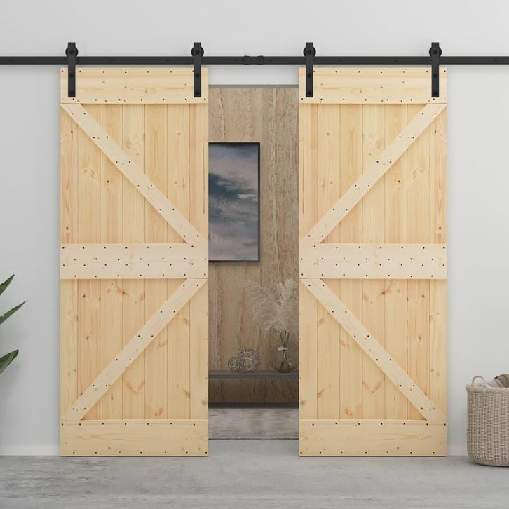 vidaXL Schuifdeur met beslag 80x210 cm massief grenenhout, Doe-het-zelf en Verbouw, Deuren en Horren, Nieuw, Verzenden