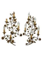 Wandkandelaar - smeedijzer en kristal - Een paar wandlampen.