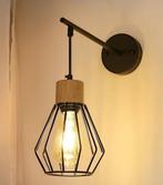 Vintage Industriële Wandlamp – Metaal en Hout, E27, Huis en Inrichting, Lampen | Wandlampen, Verzenden, Nieuw