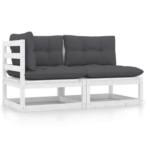 vidaXL 2-delige Loungeset met kussens massief grenenhout wit, Tuin en Terras, Tuinsets en Loungesets, Loungeset, Nieuw, Verzenden