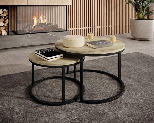 Meubella | salontafel eiken set van 2 rond, Huis en Inrichting, Tafels | Salontafels, 50 tot 100 cm, Nieuw, Minder dan 50 cm, 50 tot 100 cm