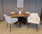 Combideal eetkamerset: ronde eettafel Mangohout 120 cm met 4, Huis en Inrichting, Tafels | Eettafels, Ophalen of Verzenden, Nieuw