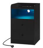 Nachtkastje met LED, USB & 2 Lades – Oplaadstation Wit/Zwart, Huis en Inrichting, Kasten | Overige, Verzenden, Nieuw
