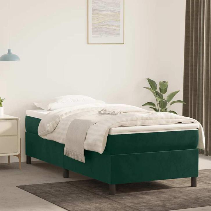 vidaXL Boxspring bed 90x200 cm fluweel donkergroen, Huis en Inrichting, Slaapkamer | Bedden, 90 cm, 200 cm, Groen, Eenpersoons