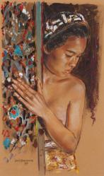 Louis Nagelkerke (1949) - Jonge vrouw achter een paneel