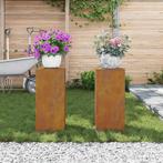 vidaXL Plantenstandaard 2 pcs Roestig 24 x 24 x 55 cm, Tuin en Terras, Verzenden, Nieuw
