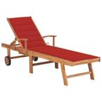 vidaXL Ligbed met rood kussen massief teakhout, Verzenden, Nieuw