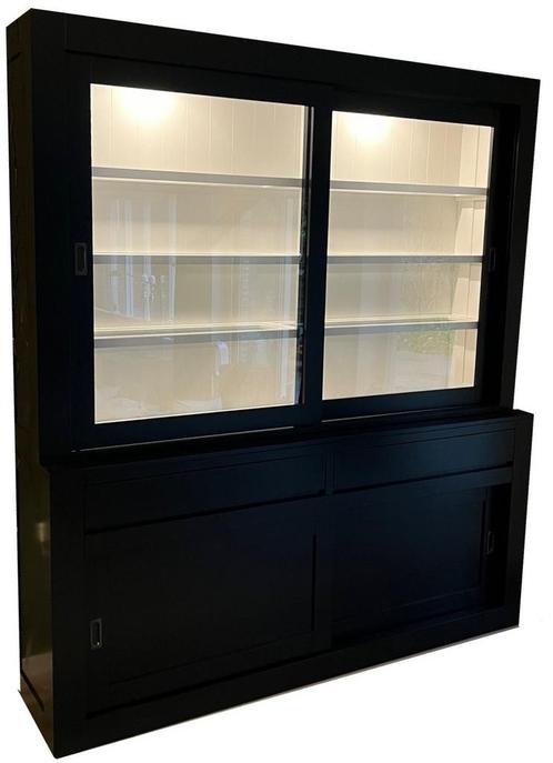Zwarte strakke buffetkast Design 200cm led verlichting, Huis en Inrichting, Kasten | Buffetkasten, Ophalen of Verzenden