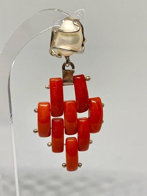 Koraal - Zilver - Oorbellen - Breien, Verzamelen, Mineralen en Fossielen