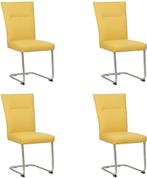 Set van 4 Gele leren   - poot rond rvs - Toledo Leer Giallo, Nieuw, Leer, Ophalen of Verzenden, Vier