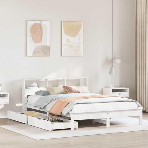 vidaXL Bed met boekenkast zonder matras grenenhout wit, Huis en Inrichting, Slaapkamer | Bedden, 120 cm, 200 cm, Wit, Twijfelaar