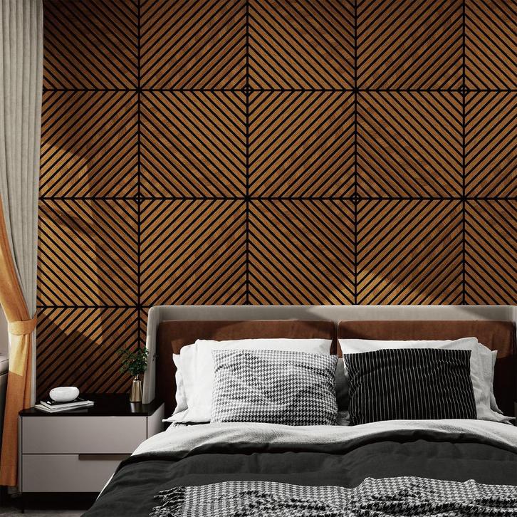 Akoestisch wandpaneel Vang 8 stuks 2,88 m² diagonaal teak 60, Doe-het-zelf en Verbouw, Platen en Panelen, Verzenden